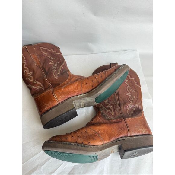 Lucchese 2000 Full Quill Ostrich Cowboy Boots Brown Leather 11D Flaws - Picture 2 of 12